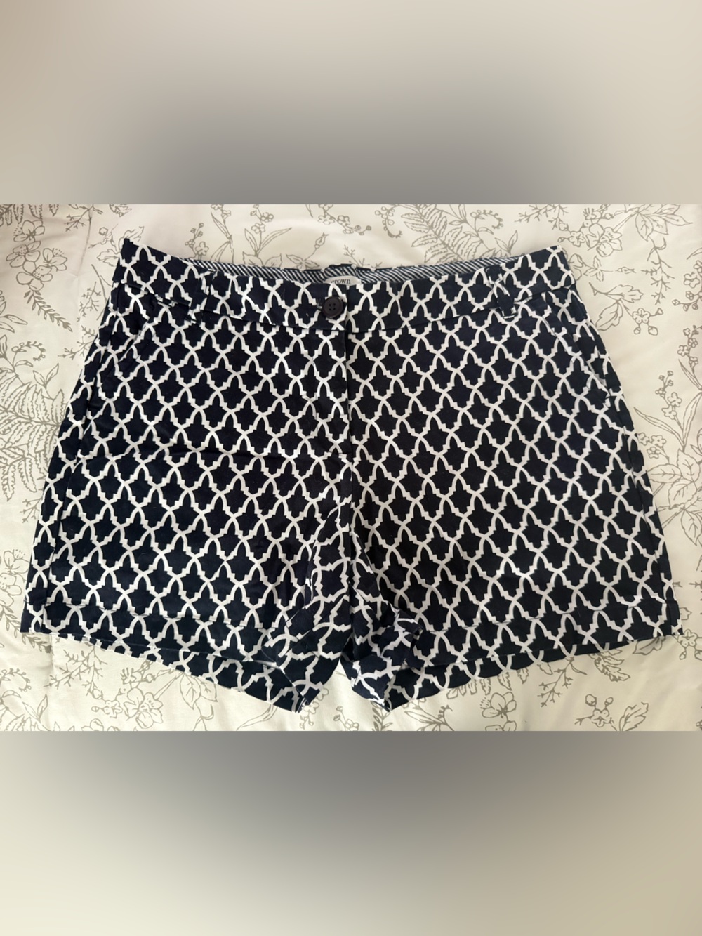crown & ivy Navy and White Lattice Print  Shorts